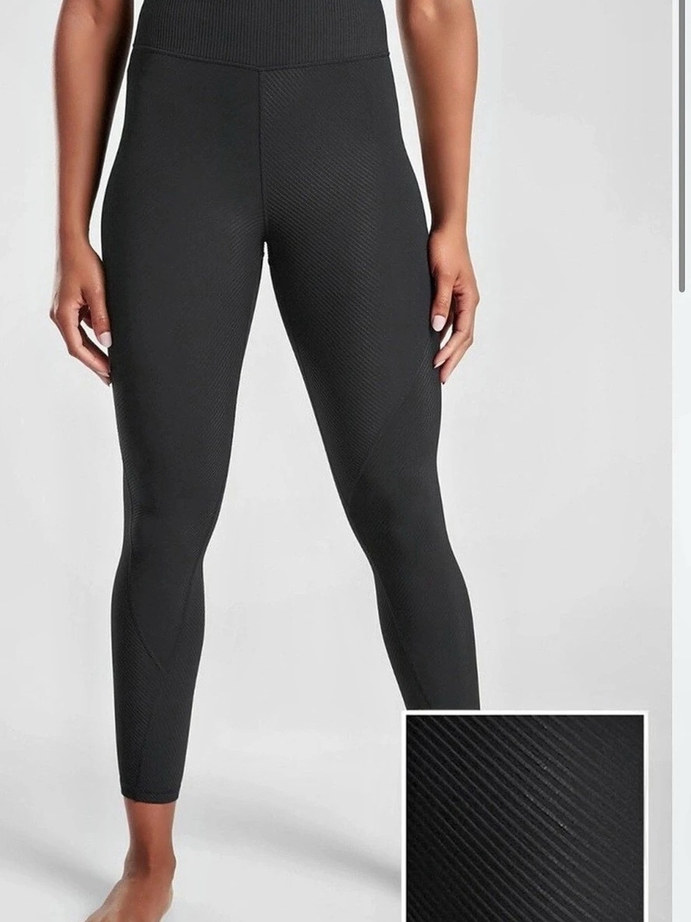 Athleta Synergy Rib 7/8 Tight Ribbed Black Leggings Size XS